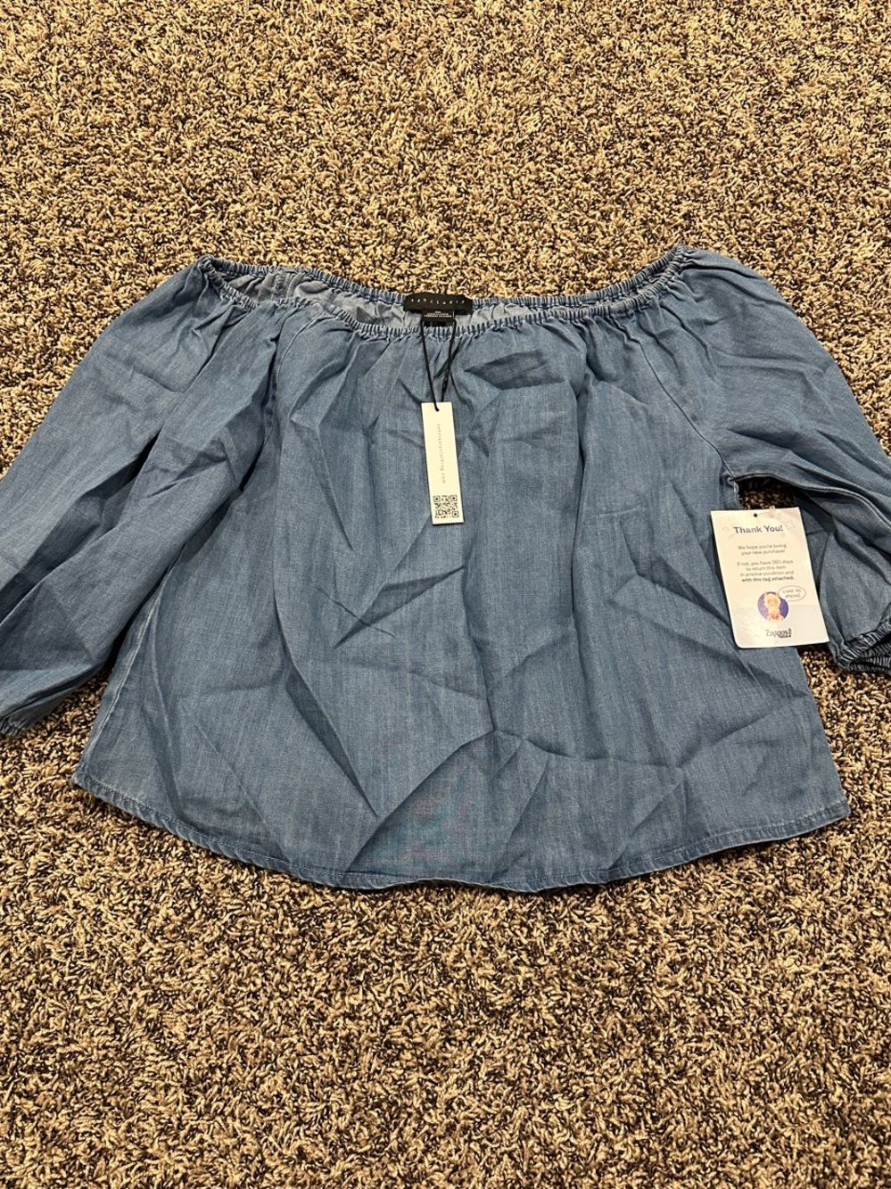 Sanctuary Light Blue Off-Shoulder Chambray Top